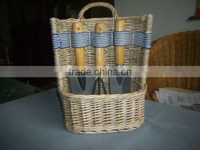 2013 new style green wicker garden tools basket for sale