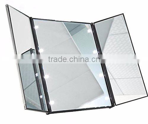 New arrival Tri-Fold Mirror Travel Mirror Compact Pocket Mirror Makeup with LED