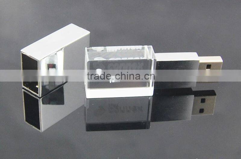 High Quality Full Capacity Crystal 16GB USB Flash Drive 8GB USB Disk Memory 3D Laser Engraved Logo in USB Key