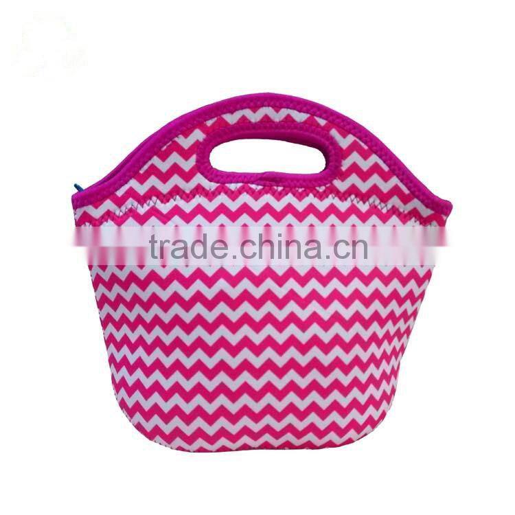 New fabric factory price pink striped insulated neoprene lunch bag