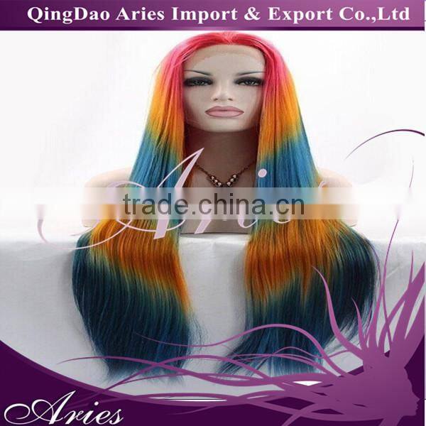 Short Brown with blonde straight Lace Front Wig Heat Resistant