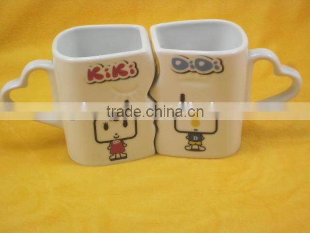 YF28027 twin mugs with heart shape handle