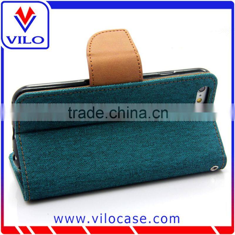 high quality Jean Cloth Leather Case for iPhone 6S, Flip Stand Phone Cover for iPhone 6s