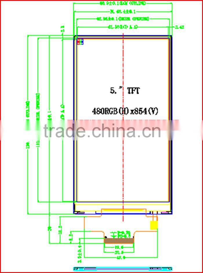 5.0inch 480*854 RGB interface 400nits sunlight readable IPS lcd module screen