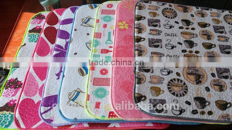 Dish Drying Mat (Heart-shaped Printed Terry Cloth+Stripe Terry Cloth+5mm Sponge)