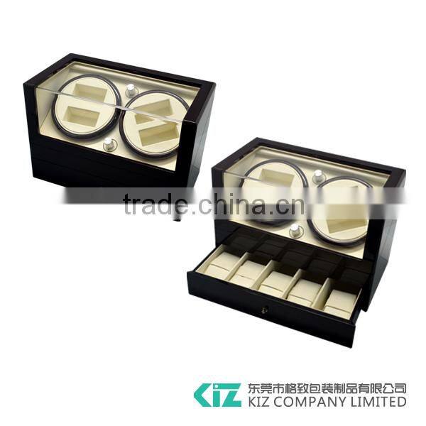 Deluxe Automatic Watch Winder with Two Heads for Four Watches with Storage Drawers