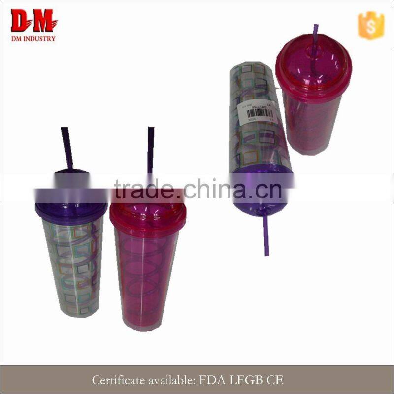 China round cap 450ml in public area wholesale recycling plastic drinking cup with straw