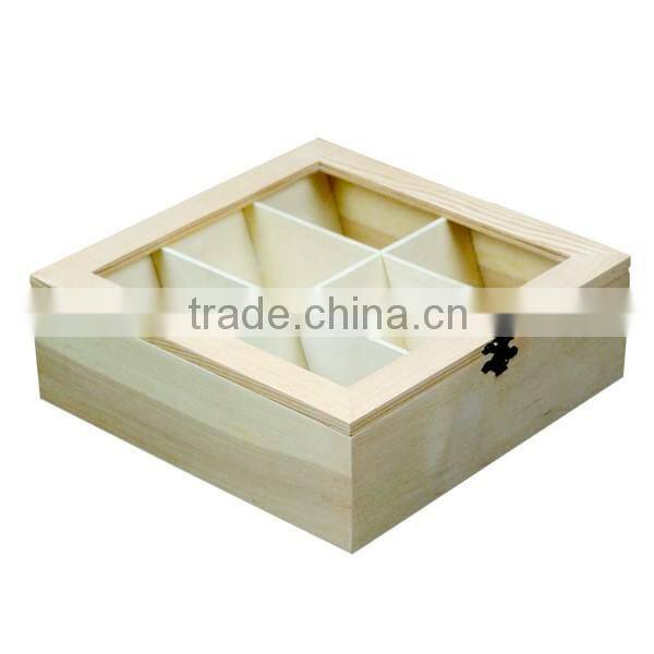 handmade wooden tea bag decorative storage set boxes with glass lid