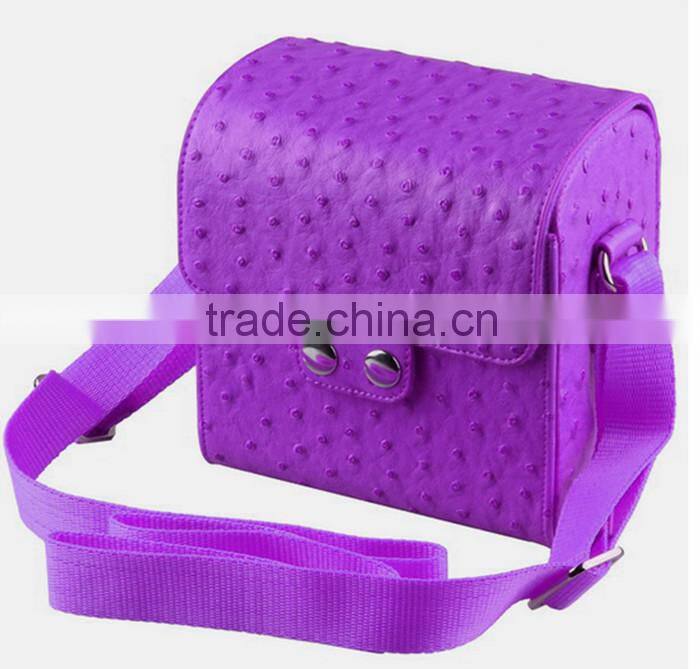 Alibaba competitive price fancy ostrich leather Camera Bag in Dongguan