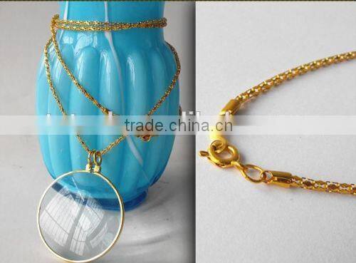 Silver and Gold 5X Magnifying Glass Pendant Necklace Magnifier