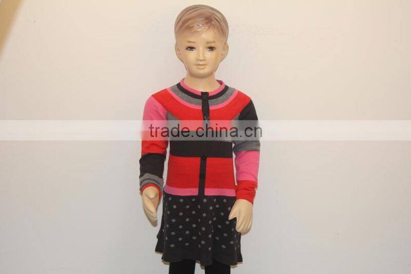 2016 Fashion Long-sleeve 100%Contton Crew Neck Children Dress