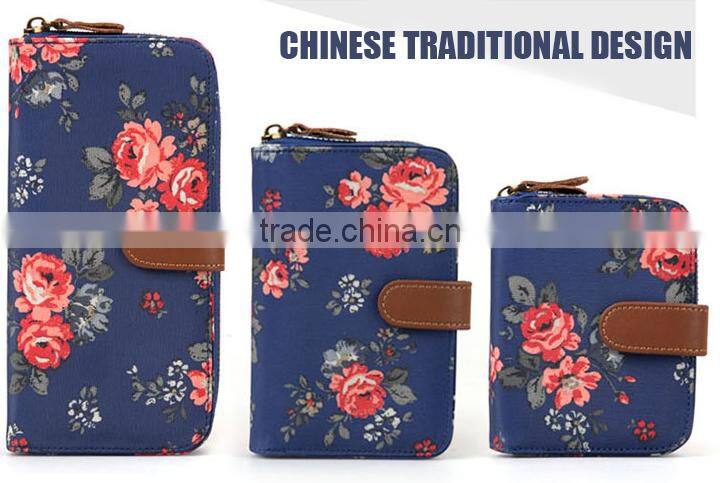 China Style Women Floral Canvas Wallet Coin Purse