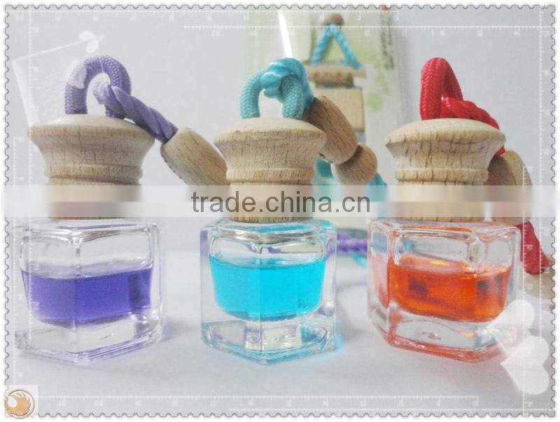 Hot Sale glass bottle hanging car perfume with wooden cap,Car Air Freshener