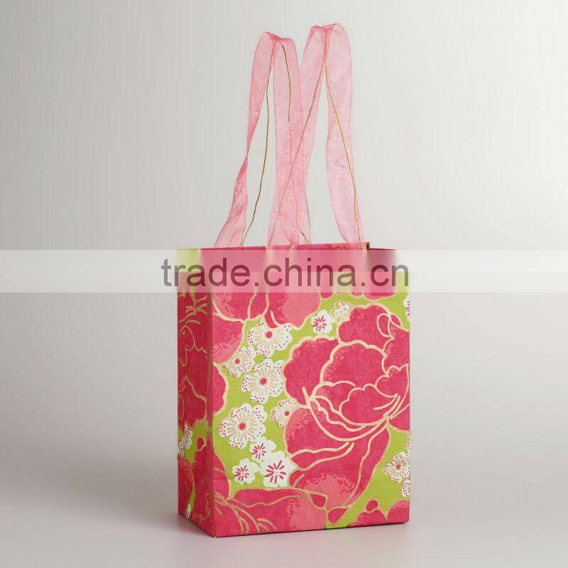 2014 high quality printed Drawstring Paper Bag with webbing handles
