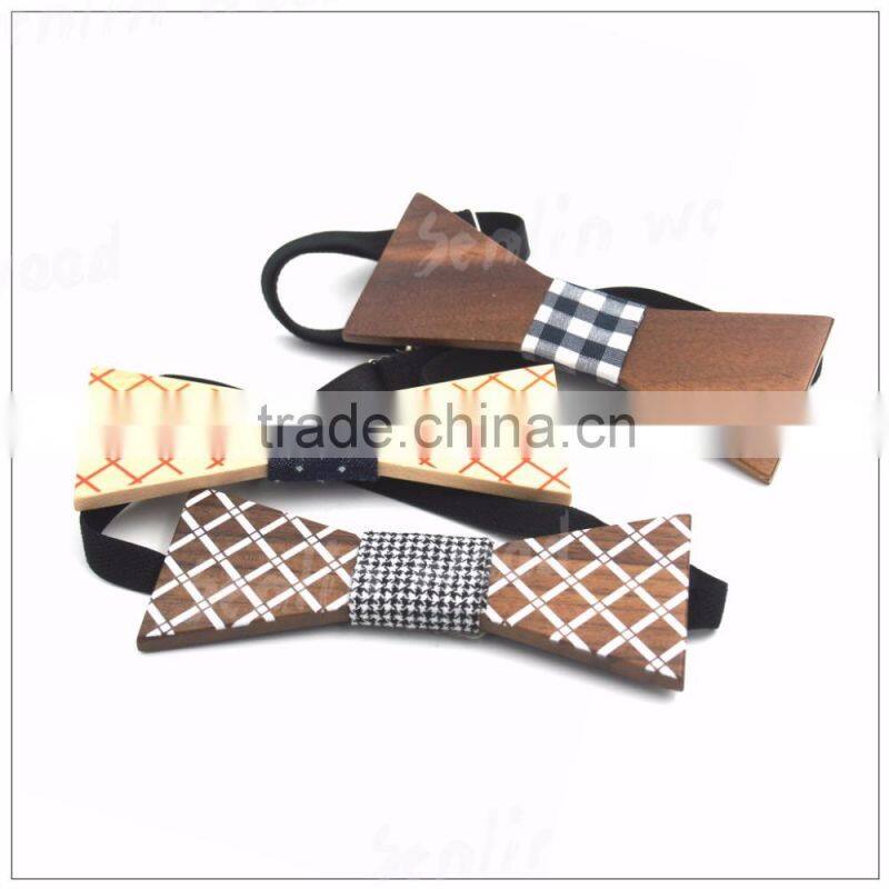 Special fashion beautiful handmade designer beech wood bow tie with cotton strap