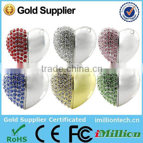 Golden Heart shaped usb flash drive with logo for Valentine's day gift and lovers