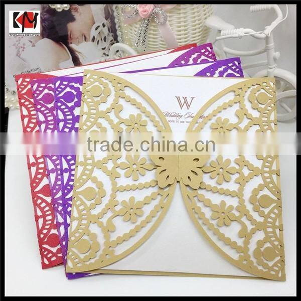 High-end laser cut wedding invitation card with bowknot wholesale