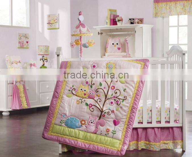 Colorful Nice Owl Embroidery Crib Bedding Sets for Infant