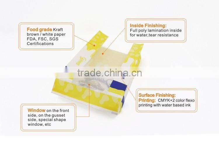 Food grade greaseproof croissant packaging kraft paper bag with clear window