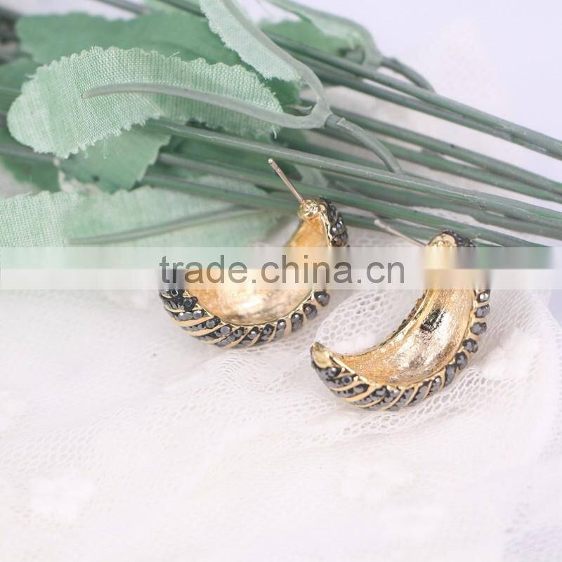 NEW Design Gold Cuff Earring, Pave Crystal Brass Golden Earring Jewelry