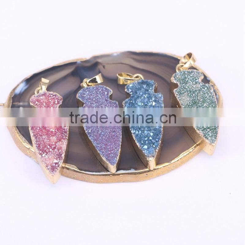 Titanium Agate Quartz Stone Pendant, Gold Plated edged Arrow Gem stone Pendant, For Jewelry Making
