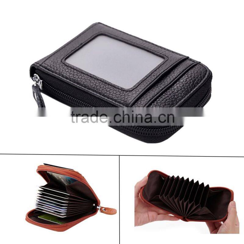 Custom wholesale organ style genuine leather credit card id card holder