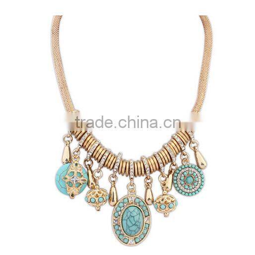 Red Blue Resin Stone Vintage Choker Pendant Statement Necklace Women Necklaces & Pendants Fashion Necklaces for Women 2014