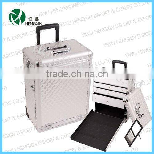 Professional rolling trolley Makeup Artist Train Cosmetic Case with Drawers