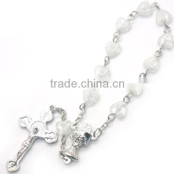 glaze small heart rosary,religious rosary decate , glass beaded rosary