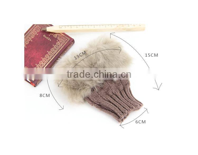 Fashion Cute Faux Rabbit Fur Hand Winter Warmer Knitted Fingerless Gloves Mitten Wholesale