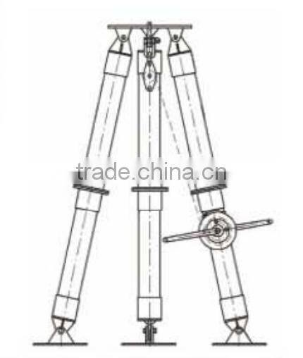 Aluminum alloy tubular triped gin pole with manual winch