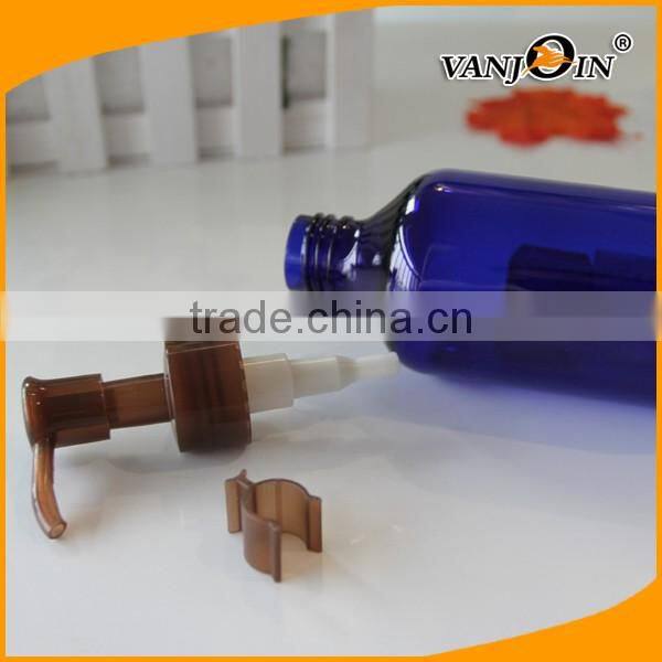 200ml Cobalt Blue Boston Round Pleastic Bottle with Brown Lotion Pump