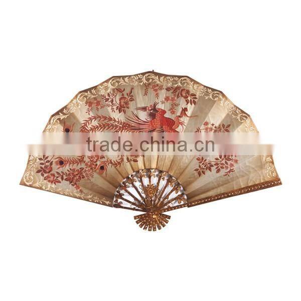 Noble Hand Painted Wood Wall Painting, Decor Fan Shaped Hanging Wall Picture, Solid Wood Carved Hanging Wall Art