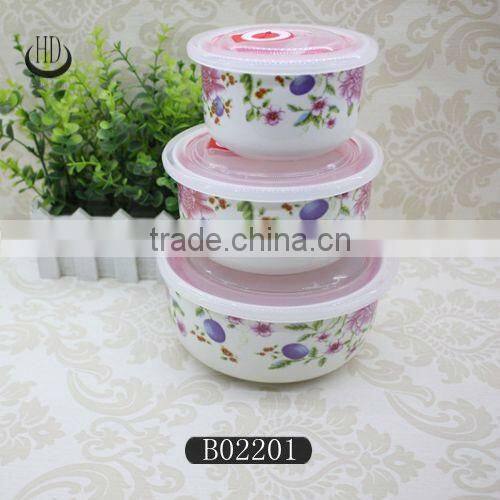 3PC Bowl Set with cover,microwave ceramic bowl with lid