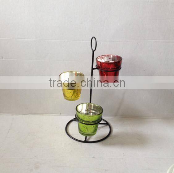 2016 electroplating glass tealight candle jar with metal stand
