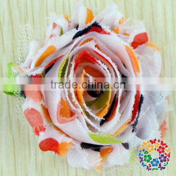 Orange Shabby Flower 2015 New Design Wholesale Beautiful Flower Chiffon Shabby Flower With a Clip