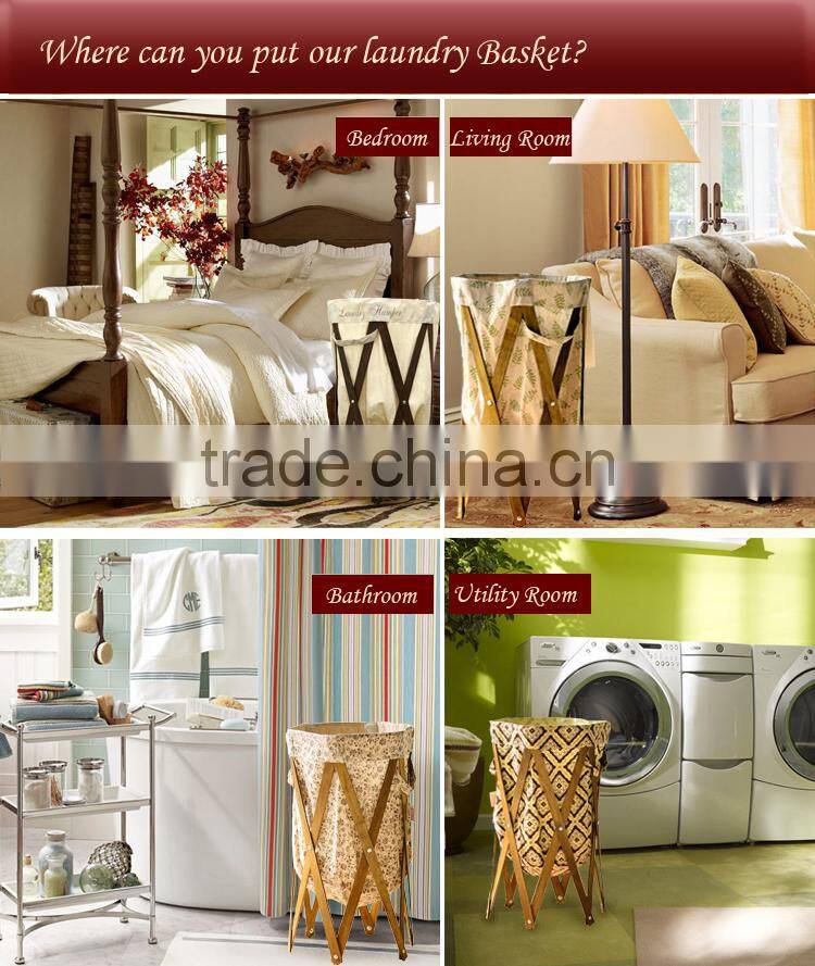 Folding & Collapsible Wood Canvas Hamper Linen Laundry Storage Washing Basket/Bin Clothes