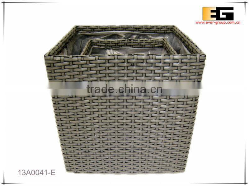 PE/Plastic rattan cube square with liner flower planter