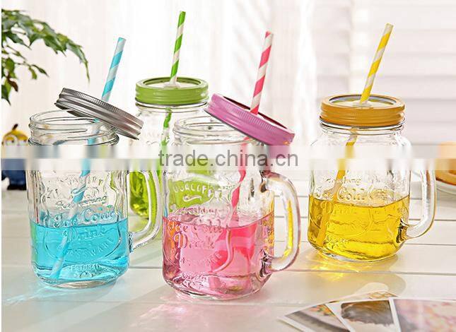 Drinking Glasd Mason Jar With Handle Lid Straw Party Mug Glass Cup