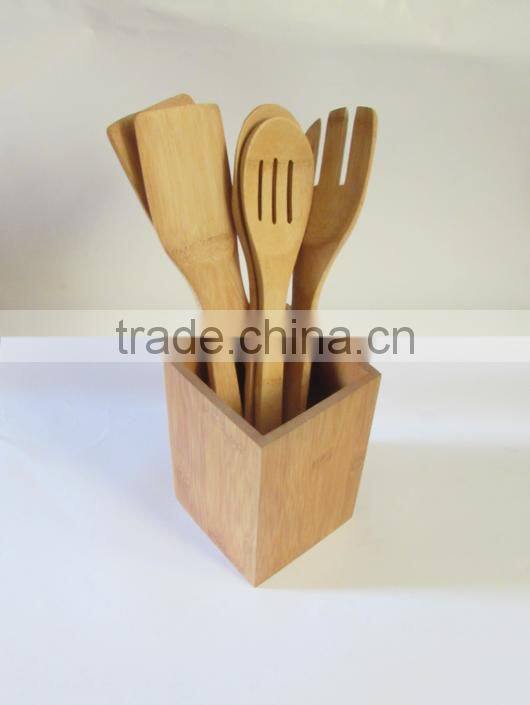 Wholesale hot selling 5 pcs kitchen bamboo utensil set with holder for 2016