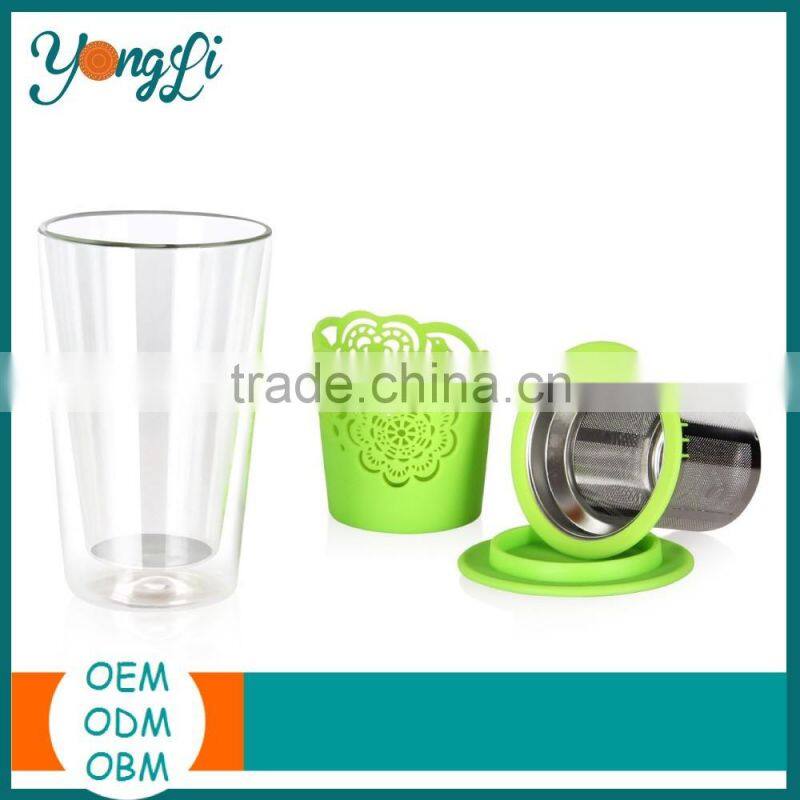 Hot Selling Silicone Stainless Steel Tea Infuser Glass Tea Cup Sets