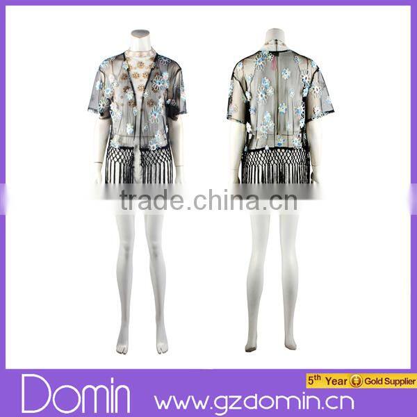 Fancy Design Flower Fringe short sleeve Ladies Kimono