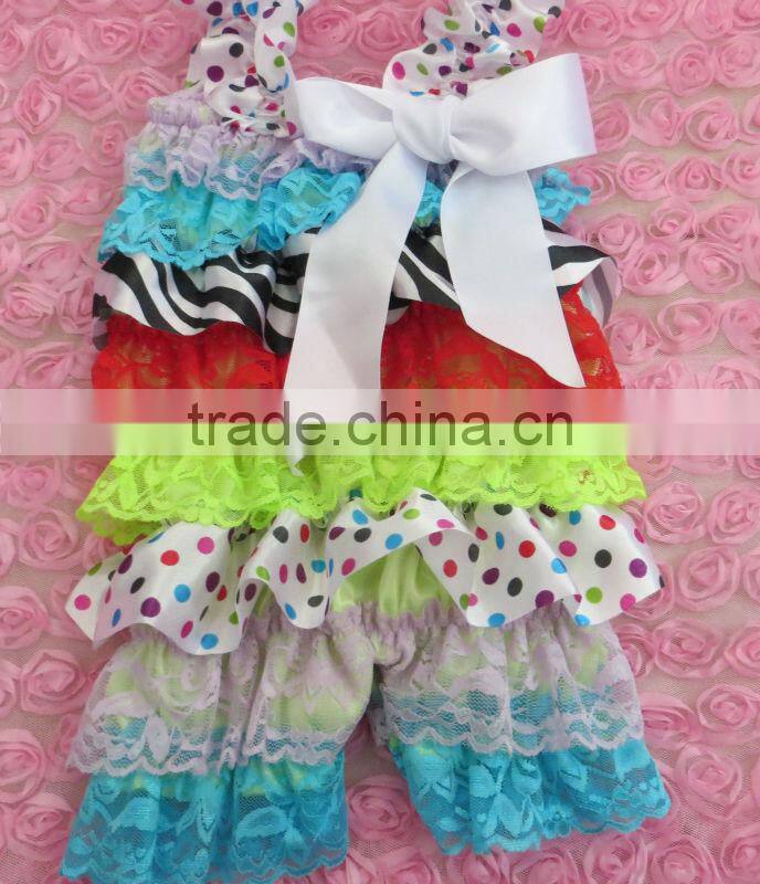 Wholesale Baby Wear Gorgeous Pink with Rompers Ruffles Straps and Satin Bow