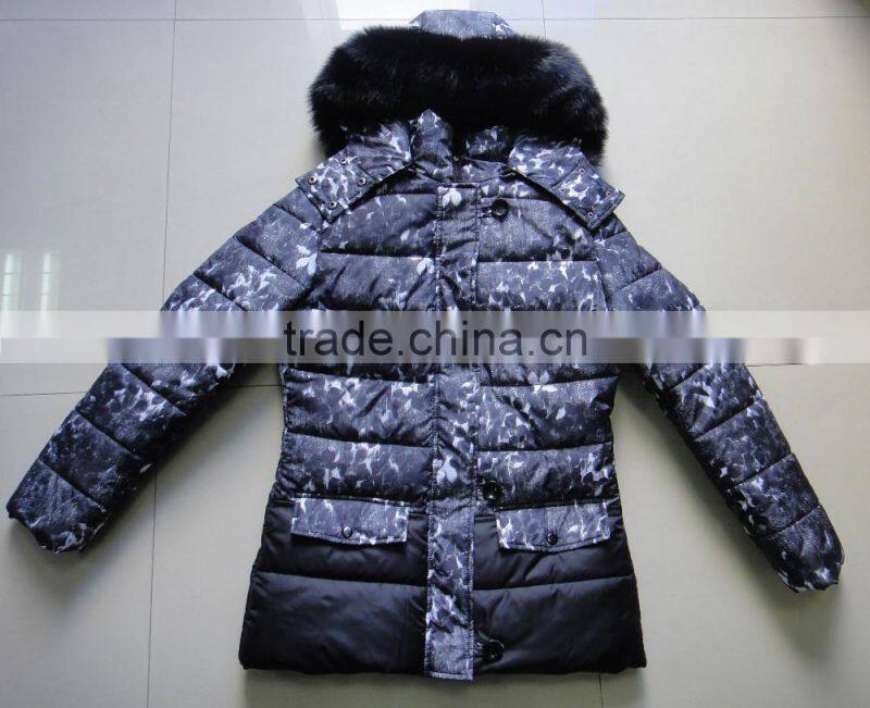 Women Fake Fur Hood Polyester Microfiber Padding Winter Jacket