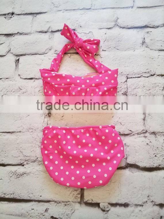 Children kids knit bikini beachwear swimwear 2016 high waist solid color polka dot swimsuit bathing suit