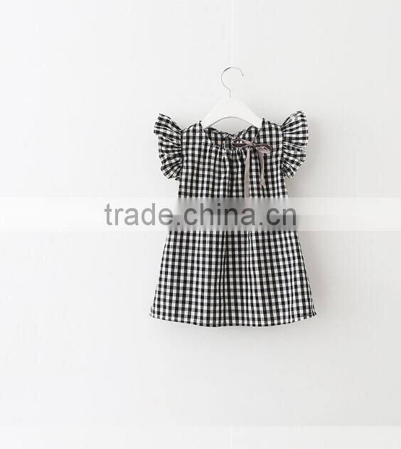 Boutique Summer Toddler Girls Dress Yellow Gingham Kids Ruffle Sleeve Design Birthday Party Dress