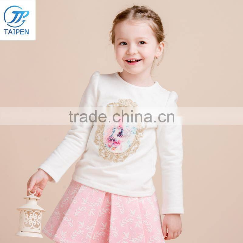 2017 Spring Girls High Neck t Shirt With Lace Long Sleeve Kids Clothing Designs For Girl