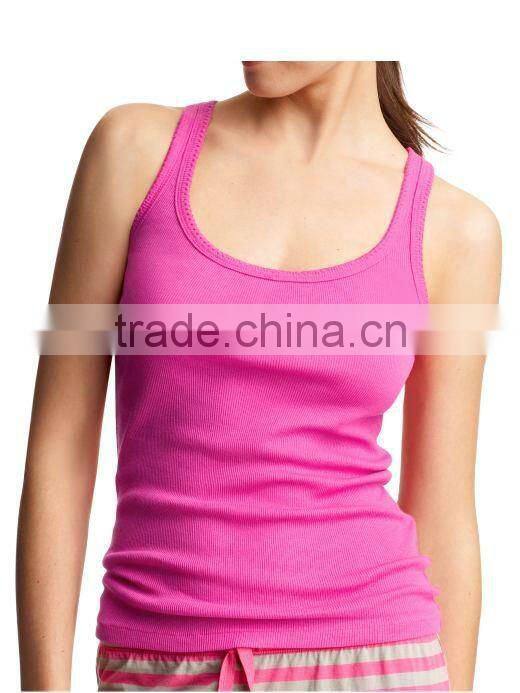 COTTON KNITTED WOMEN'S TANK TOP WITH FLOWER TRIM