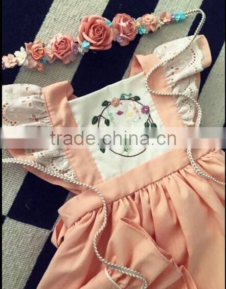 New Design Light Pink Cotton Dress Embroidery Bunny Dress Holiday Remark Cotton Dresses For Kids