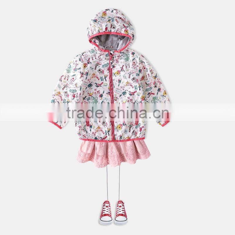 S60593B 2017 girls outwear jacket autumn fashion baby girls children woodpecker print long sleeve hoodie jacket outer coat